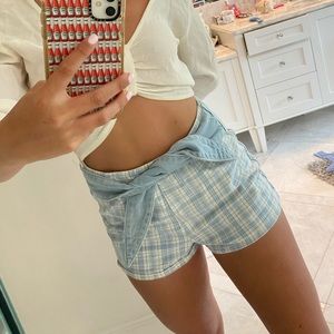 BDG Jean plaid shorts with a front tie.